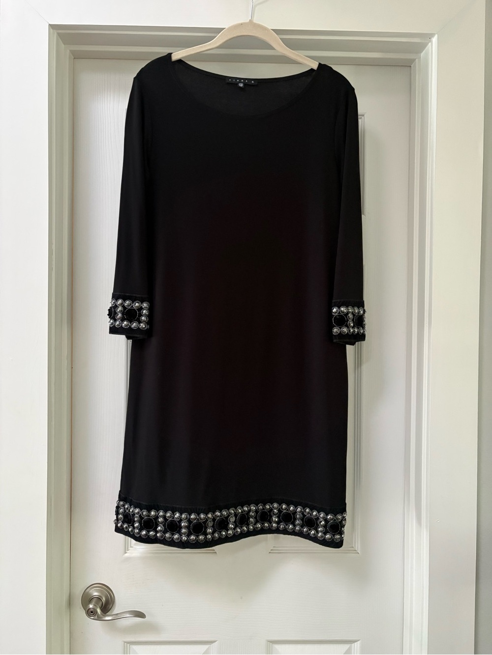 Tiana B. Black Shift Dress with Embellished Hem & Cuffs